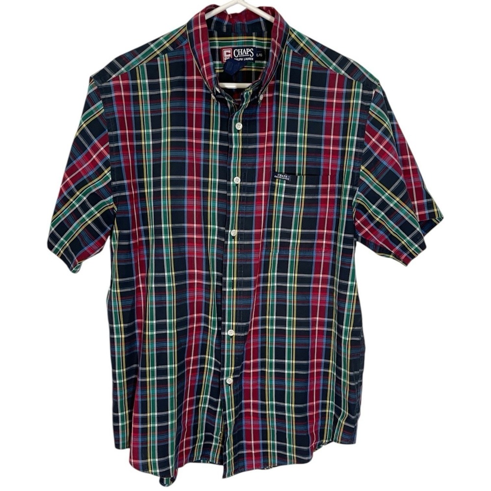 Chaps Ralph Lauren Shirt Large Multicolor Plaid Color Block Madras Preppy Casual